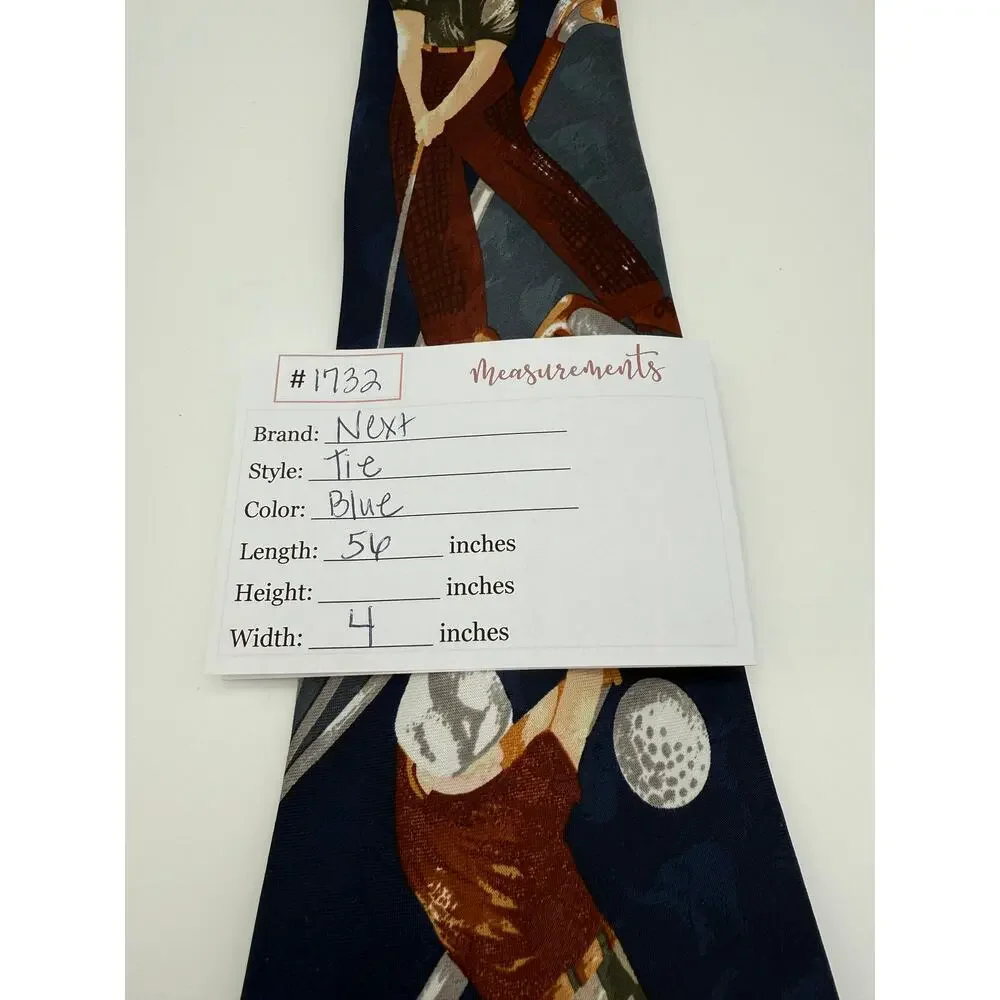Vintage Next Blue Brown and Gray Handmade‎ Golf Design Silk Dress Suit Neck Tie